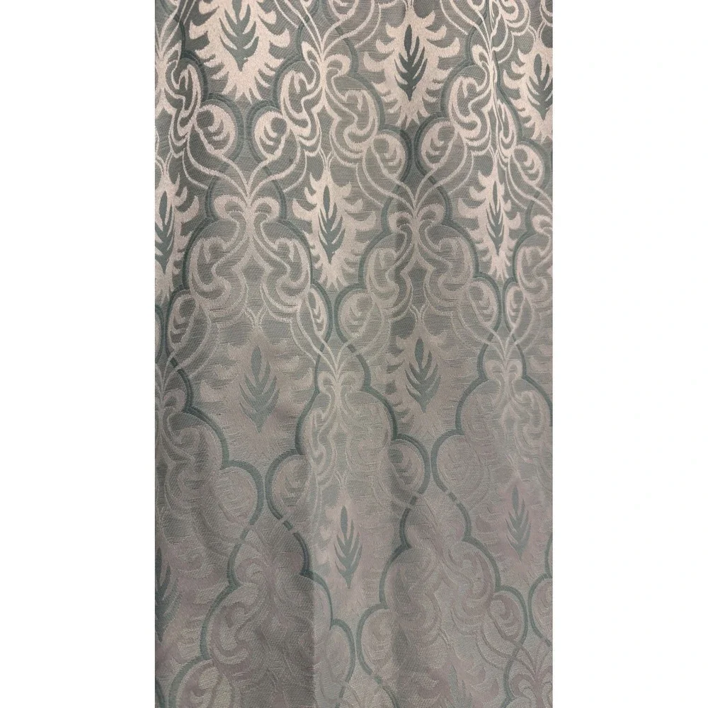 Damask Shower Curtain Light Blue White 70x72 Woven Fabric White Hooks Flawed